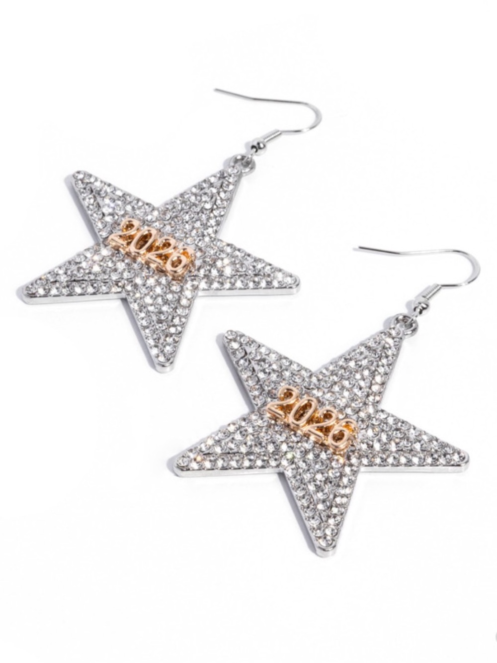 Crystal Star 2026 Drop Earrings - Silver and Gold